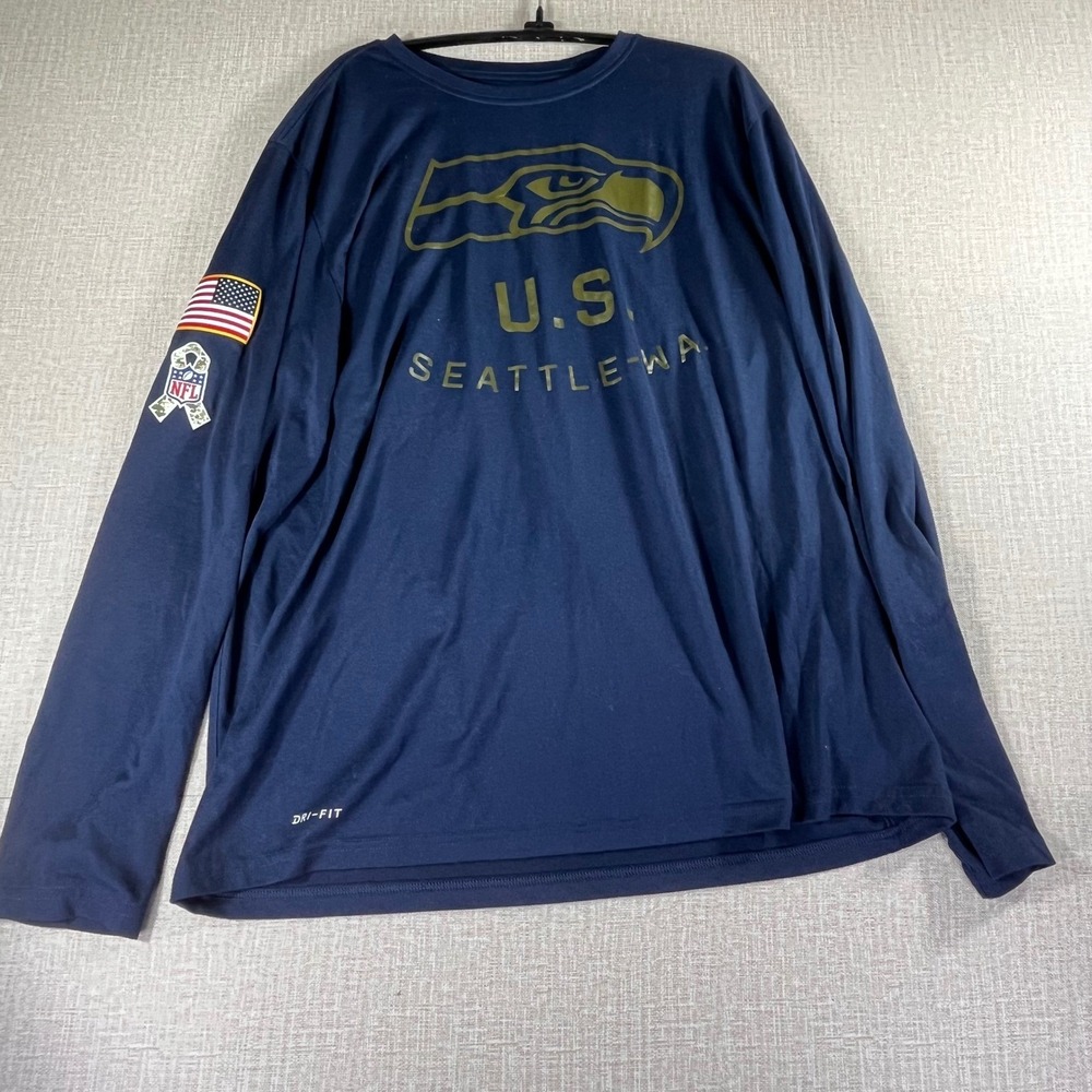 Nike Seattle Seahawks Salute to Service Dri-FIT Long Sleeve Shirt Navy Mens XL - Picture 3 of 8